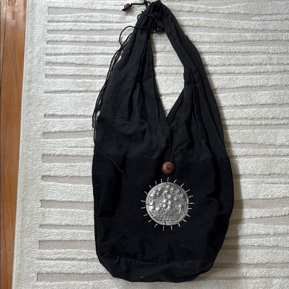 Black Hobo Bag with Silver Embellishment